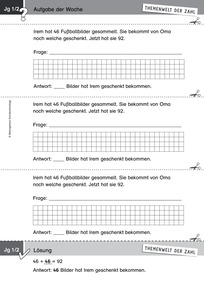Produktabbildung zu Themenwelt der Zahl: Aufgabe der Woche 47/2014 - Sachrechnen im Zahlenraum bis 100 (additives Ergänzen)