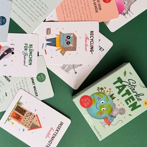 Das abwechslungsreiche Kartenset bietet vielfältige Ideen, Impulse und Informationen für mehr Nachhaltigkeit und Umweltschutz.