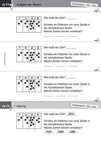 Produktabbildung zu Themenwelt der Zahl: Aufgabe der Woche 10/2017 - Muster und Strukturen: Plättchen in der Stellentafel verschieben (Klasse 3/4)