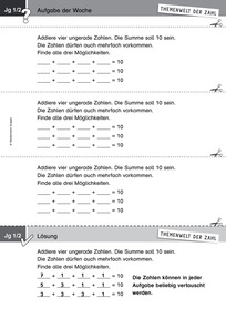 Produktabbildung zu Themenwelt der Zahl: Aufgabe der Woche 45/2017 - Zahlen und Operationen: Additionsaufgaben finden unter Beachtung von Zahleigenschaften (Klasse 1/2)