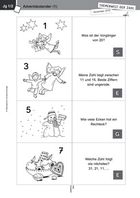 Produktabbildung zu Themenwelt der Zahl: Adventskalender - Kopiervorlagen - Monatsspecial November 2016