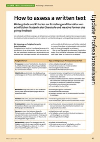 Produktabbildung zu How to assess a written text - Hintergründe und Kriterien zur Erstellung und Korrektur von schriftlichen Texten in der Oberstufe und kreative Formen des giving feedback