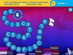 Antolin-Lesespiele-App 3/4: Screen zum Spiel "Bücherwurm"