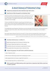 Produktabbildung zu A short history of Valentines Day - Englisch-Arbeitsblatt zum Valentinstag