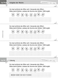 Produktabbildung zu Themenwelt der Zahl: Aufgabe der Woche 10/2019 - Zahlen und Operationen: Ziffern passend zu Zahlen kombinieren und addieren (ZR bis 1000)