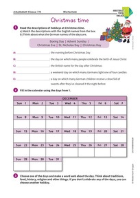 Produktabbildung zu Christmas time - Englisch-Arbeitsblatt zu Feiertagen in der Weihnachtszeit