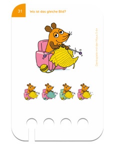 Denkspiele mit der Maus 5-6+. Kartenbeispiel die Maus beim Stricken