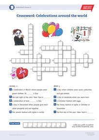 Produktabbildung zu Crossword: Celebrations around the world - Englisch-Arbeitsblatt zum Thema Feiertage