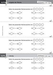 Produktabbildung zu Themenwelt der Zahl: Aufgabe der Woche 14/2015 - Rechnen bis 100, alle Rechenoperationen: Passende Rechenzeichen finden