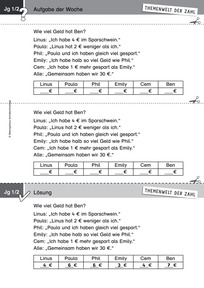 Produktabbildung zu Themenwelt der Zahl: Aufgabe der Woche 01/2016 - Größen und Messen: Sachrechnen mit Geld - Klasse 1/2