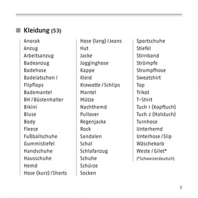 Vocabular Kleidung und Accessoires - Wortschatz-Übersicht Kleidung