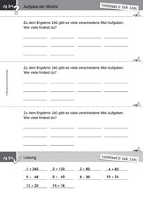Produktabbildung zu Themenwelt der Zahl: Aufgabe der Woche 14/2017 - Zahlen und Operationen: Multiplizieren bis 1000 (Aufgaben zu einem vorgegebenen Ergebnis bilden)