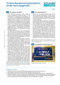 Produktabbildung zu 70 Jahre Bundesnachrichtendienst - Ist der noch zeitgemäß? - - Politik ab Klasse 9