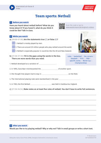 Produktabbildung zu Team sports in English-speaking countries: Netball - Englisch-Arbeitsblatt zum Video Thema Netball