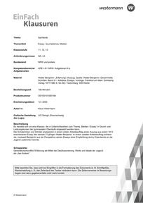 Produktabbildung zu Sachtexte | Essay / Journalismus, Medien - Walter Benjamin: "Erfahrung" (Auszug. Quelle: Walter Benjamin: Gesammelte Schriften. Band II.1. Aufsätze, Essays, Vorträge. Frankfurt am Main: Suhrkamp Verlag 1977/1980 S. 54-56). Textumfang: 409 Wörter