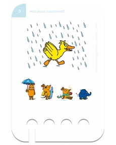 Verknüpfungsspiele mit der Maus 3-4+. Beispielkarte Ente im Regen