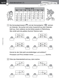 Produktabbildung zu Themenwelt der Zahl: Kalenderrechnen - Kopiervorlagen - Monatsspecial Februar 2018
