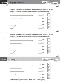 Produktabbildung zu Themenwelt der Zahl: Aufgabe der Woche 27/2017 - Größen und Messen: Längen - Strecken messen, vergleichen und ordnen (Klasse 1/2)