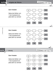 Produktabbildung zu Themenwelt der Zahl: Aufgabe der Woche 32/2017 - Zahlen und Operationen: Zahlen im Rechengitter passend einsetzen (Klasse 3/4)