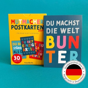 15 verschiedene Motiv-Postkarten für mehr für mehr Selbstvertrauen und Mut im Alltag von Kindern und Familien.