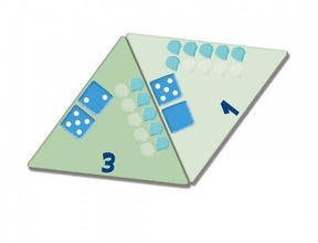 NUMERO Beispielkarten Spiel 4:  Zahlen von 1 bis 10 (Ziffern, Muscheln, Würfelaugen) zuordnen.