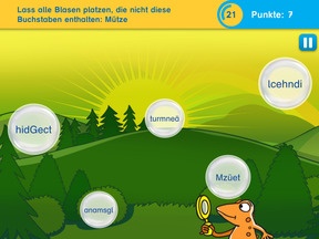 Antolin-Lesespiele-App 3/4: Screen zum Spiel "Seifenblasen"