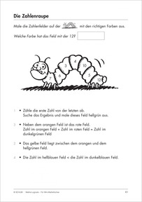 Mathe-Logicals für Mini-Mathefüchse: Aufgabe "Zahlenraupe"