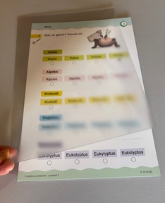 Lernkarte in Folie einstecken und anschliessend mit Zauberstift beschreiben. Karte umdrehen und Ergebnisse mit Lösungen auf der Rückseite vergleichen.