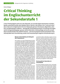 Produktabbildung zu Critical Thinking im Englischunterricht der Sekundarstufe 1