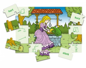 LesePuzzle Verben und Adjektive - Motiv: Froschkönig