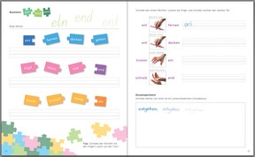 Weitere Buchstabenfolgen: Beispielseite 34-35, Bausteine eln, end, ent