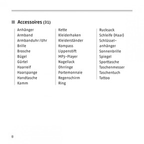 Vocabular Kleidung und Accessoires - Wortschatz-Übersicht Accessoires