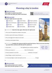 Produktabbildung zu Planning a day in London - Englisch-Arbeitsblatt zum Video zum Thema London