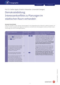 Produktabbildung zu Unterrichtsverlaufplan: Demokratiebildung - Interessenkonflikte zu Planungen im städtischen Raum verhandeln - 15 Minuten Geographie - Unterrichtseinheit 21