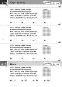 Produktabbildung zu Themenwelt der Zahl: Aufgabe der Woche 01/2018 - Zahlen und Operationen: Aufgabe an der Hundertertafel (Klasse 1/2)