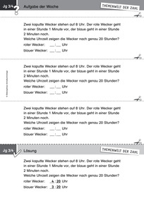 Produktabbildung zu Themenwelt der Zahl: Aufgabe der Woche 40/2016 - Größen und Messen: Sachrechnen zum Thema Uhrzeit (Klasse 3/4)