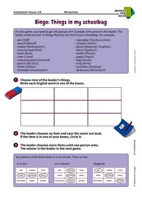 Produktabbildung zu Bingo: Things in my schoolbag - Englisch-Arbeitsblatt zum Wortfeld "Schulgegenstände"
