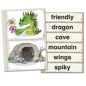 Beispiel Wortschatzkarten und Spielideen zu "Spiky, the friendly dragon"