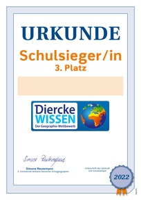 Produktabbildung zu Urkunde: Schulsieger/in (3. Platz) - Diercke WISSEN 2022