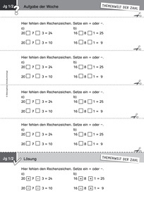 Produktabbildung zu Themenwelt der Zahl: Aufgabe der Woche 27/2014 - Klasse 1/2: Passende Rechenzeichen finden (+ und -)