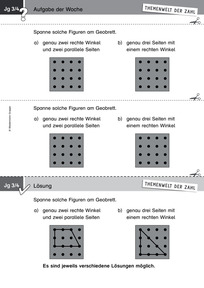 Produktabbildung zu Themenwelt der Zahl: Aufgabe der Woche 42/2018 - Raum und Form: Figuren mit rechten Winkeln und parallelen Seiten am Geobrett erzeugen
