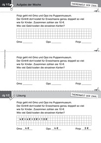 Produktabbildung zu Themenwelt der Zahl: Aufgabe der Woche 51/2016 - Sachrechnen - Knobelaufgabe mit Geld (Klassen 1/2)