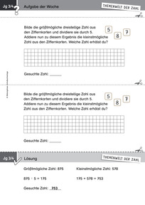 Produktabbildung zu Themenwelt der Zahl: Aufgabe der Woche 16/2017 - Zahlen und Operationen: Addieren und Dividieren mit Ziffernkarten (Klasse 3/4)