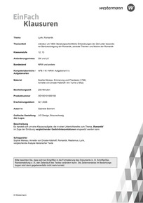Produktabbildung zu Lyrik, Romantik | Literatur um 1800: literaturgeschichtliche Entwicklungen der Zeit unter besonderer Berücksichtigung der Romantik; zentrale Themen und Motive der Romantik - "Sophie Mereau: Erinnerung und Phantasie (1796)  Annette von Droste-Hülshoff: Am Turme (1842)"