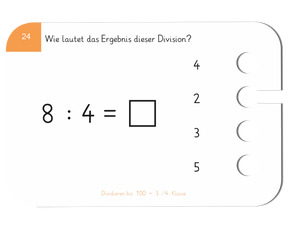 Mit abwechslungsreichen Rechenaufgaben festigt das Kind das Dividieren im Zahlenraum bis 100.