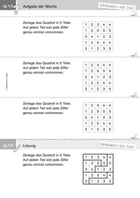 Produktabbildung zu Themenwelt der Zahl: Aufgabe der Woche 03/2019 - Größen und Messen: Quadrat nach Vorgaben in Teile (Fünflinge) zerteilen