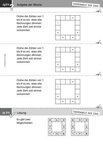 Produktabbildung zu Themenwelt der Zahl: Aufgabe der Woche 40/2018 - Zahlen und Operationen: zum Knobeln: Ziffern passend in ein Gitter einsetzen (alle Rechenoperationen)
