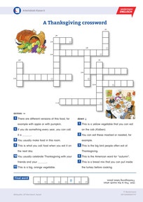 Produktabbildung zu A Thanksgiving crossword - Arbeitsblatt zum Thema Thanksgiving