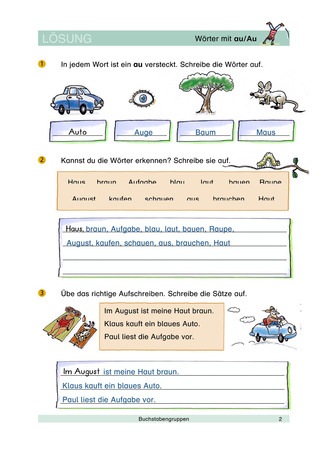 Wörter mit au/Au - Bilder erkennen - Lösungen: Das Grundschulprogramm