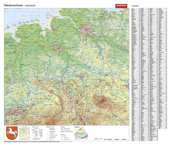 Handkarten Geographie im 10er-Set - Niedersachsen: physisch / Landschaften – Westermann